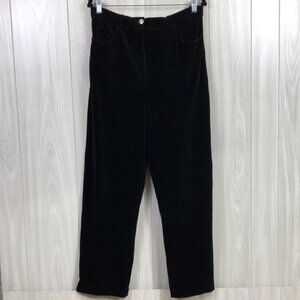 ST. John Womens Pants Large Black Velour Velvetr‎ Pinstripe Wide Leg Trousers